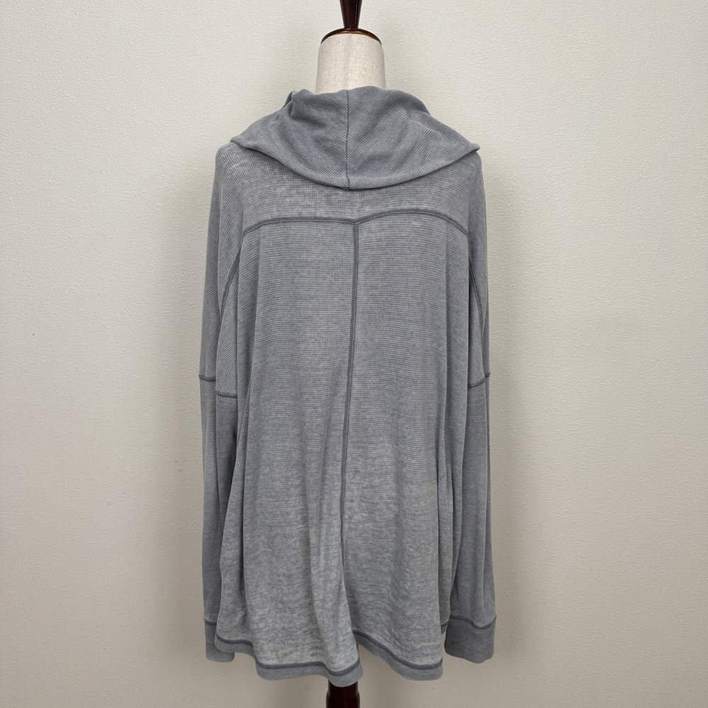 Lucky Brand Top Womens XL Gray Tunic Waffle Knit Burnout Cowl Stretchy Lounge‎ - Picture 8 of 13